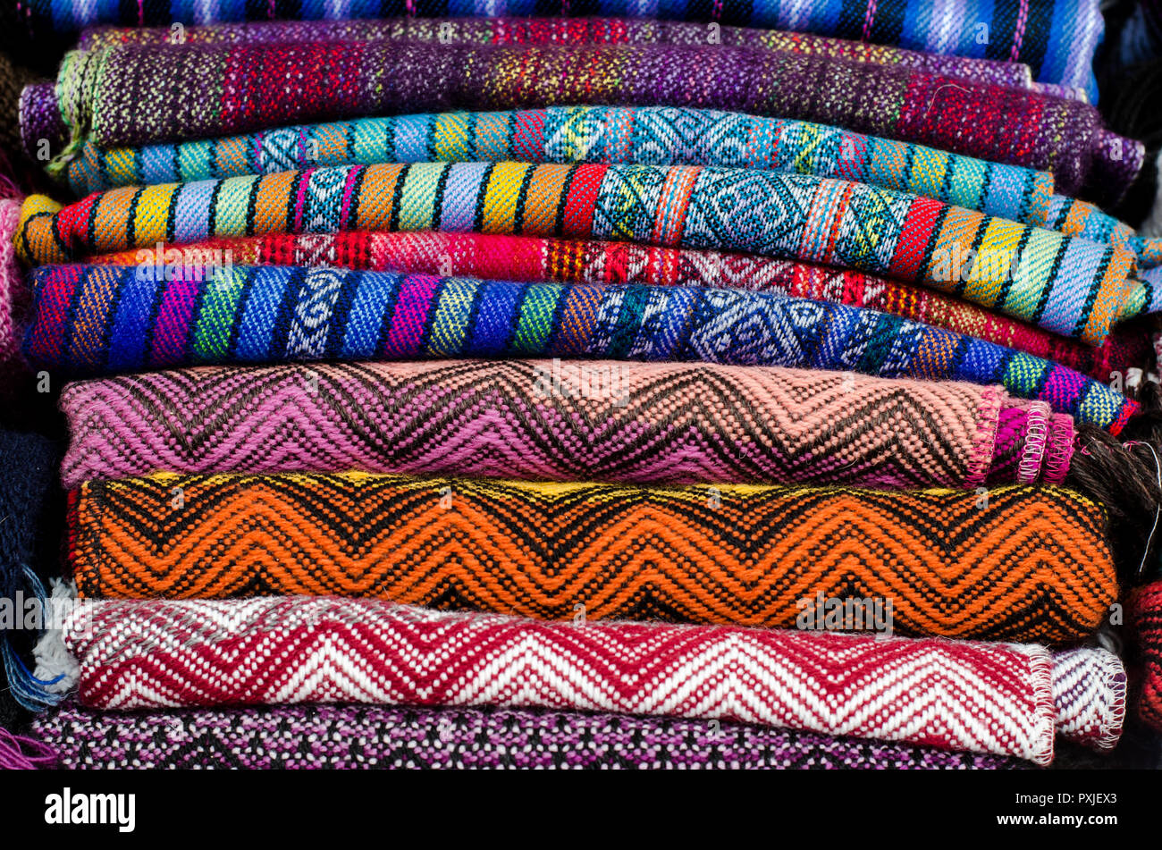 Colorful handmade textile from Chinchero Stock Photo