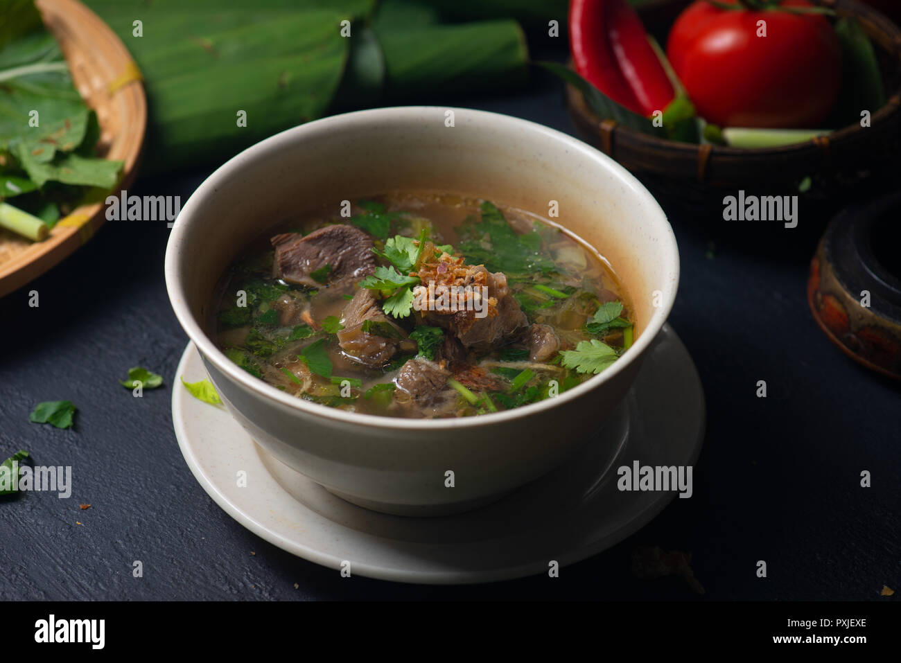 sup tulang or bone soup, popular traditional malay dish Stock Photo