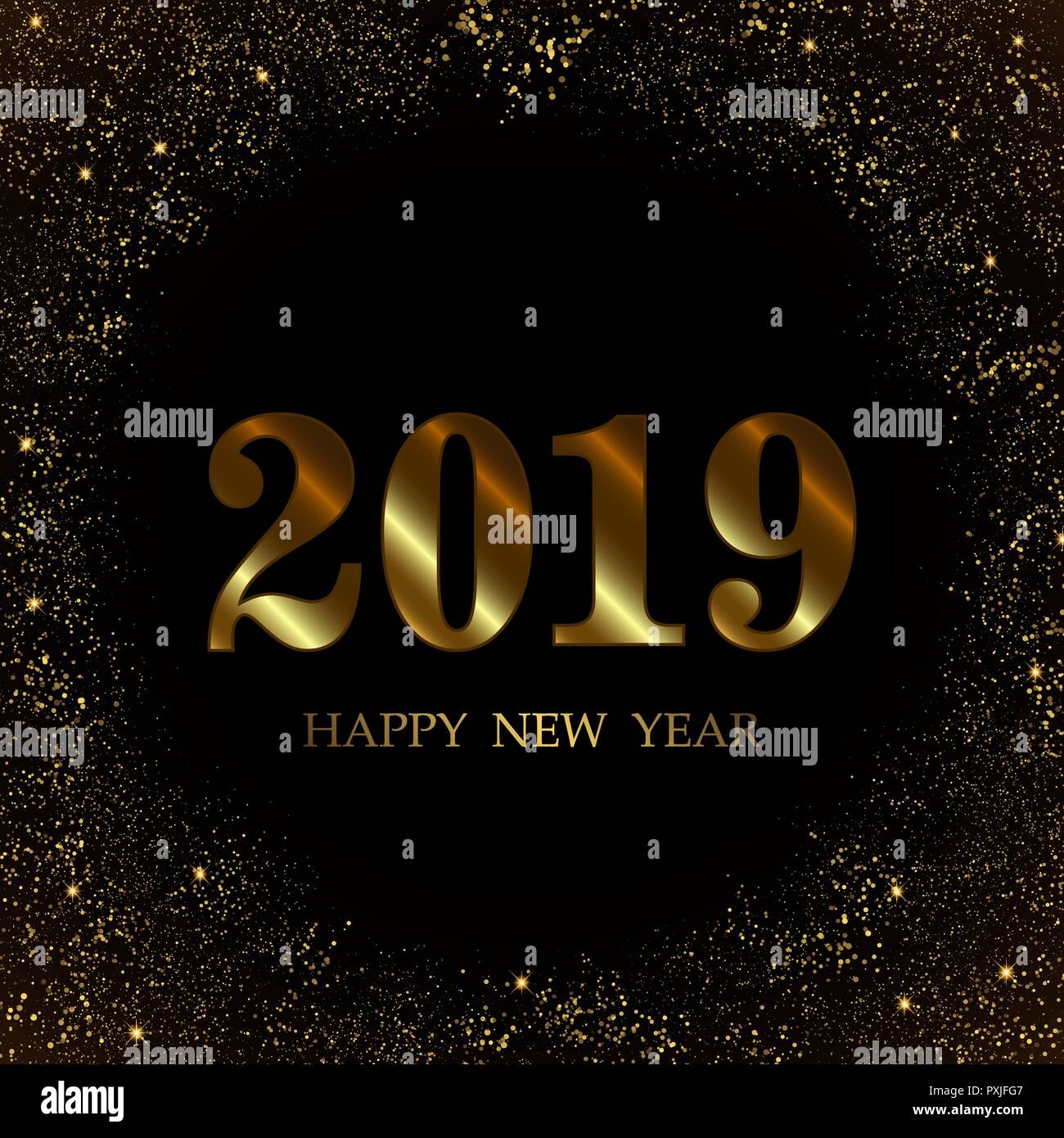 2019 New Year Black background with gold glitter confetti. Festive ...
