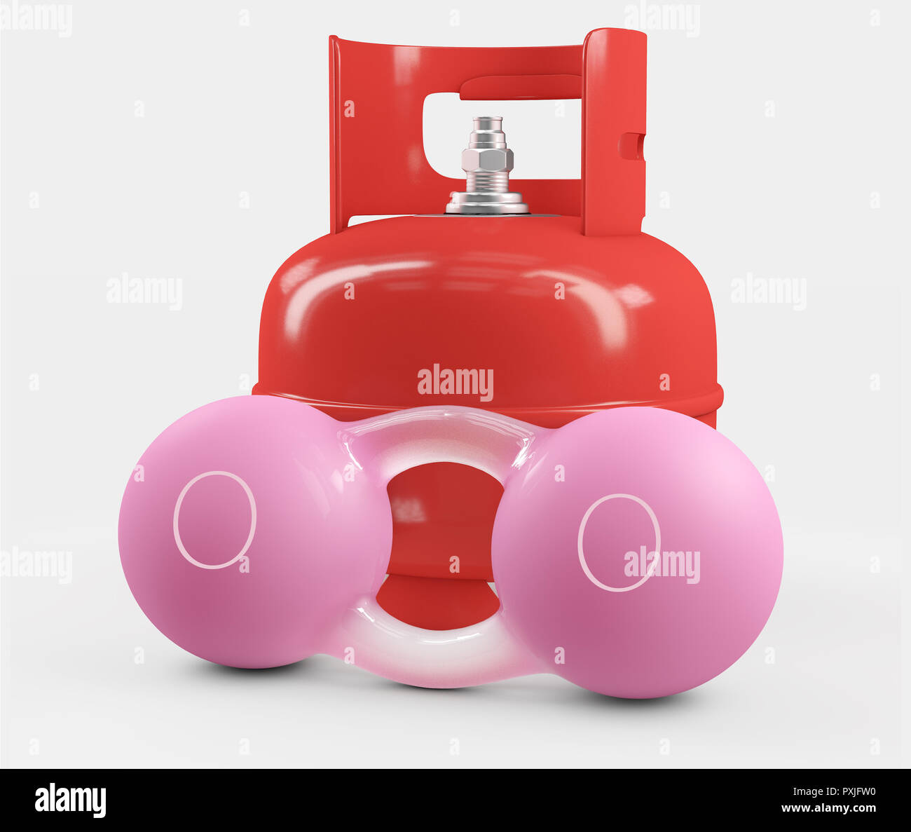 3d Illustration of Oxygen molecule with gas bottle on white background