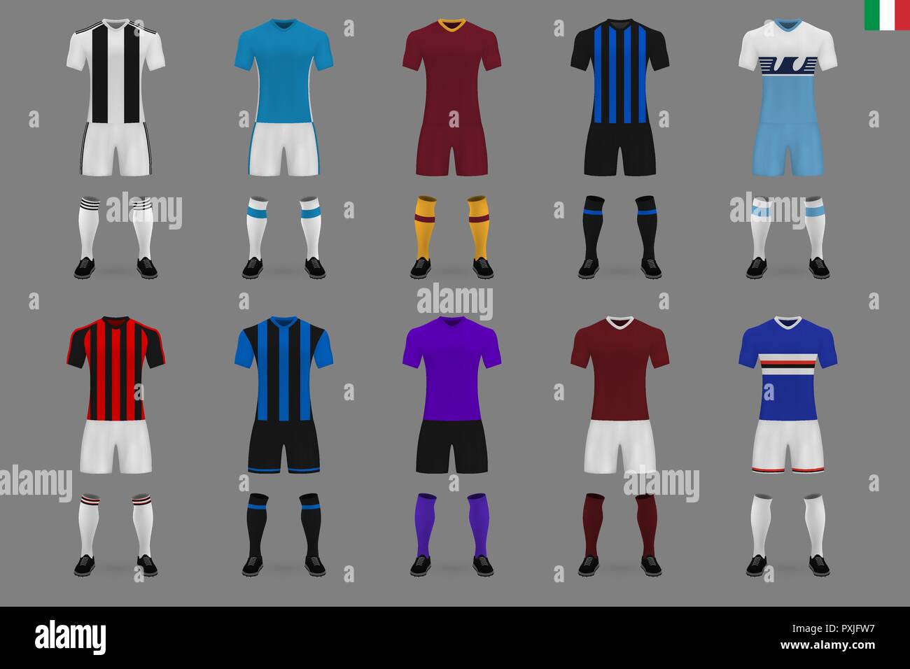 set of Italian football club kit 2018-19, shirt template. soccer jersey.  Vector illustration Stock Vector Image & Art - Alamy
