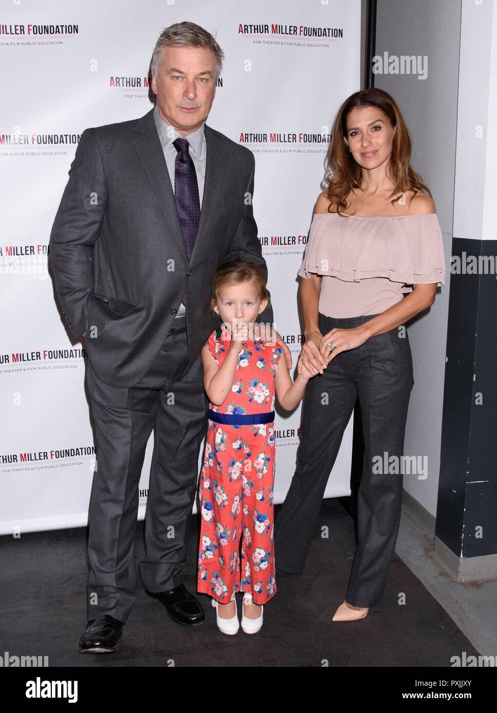 New York, NY, USA. 22nd Oct, 2018. Alec Baldwin, Hilaria Baldwin, Carmen Baldwin at arrivals for Arthur Miller Foundation Honors, City Winery, New York, NY October 22, 2018. Credit: RCF/Everett Collection/Alamy Live News Stock Photo