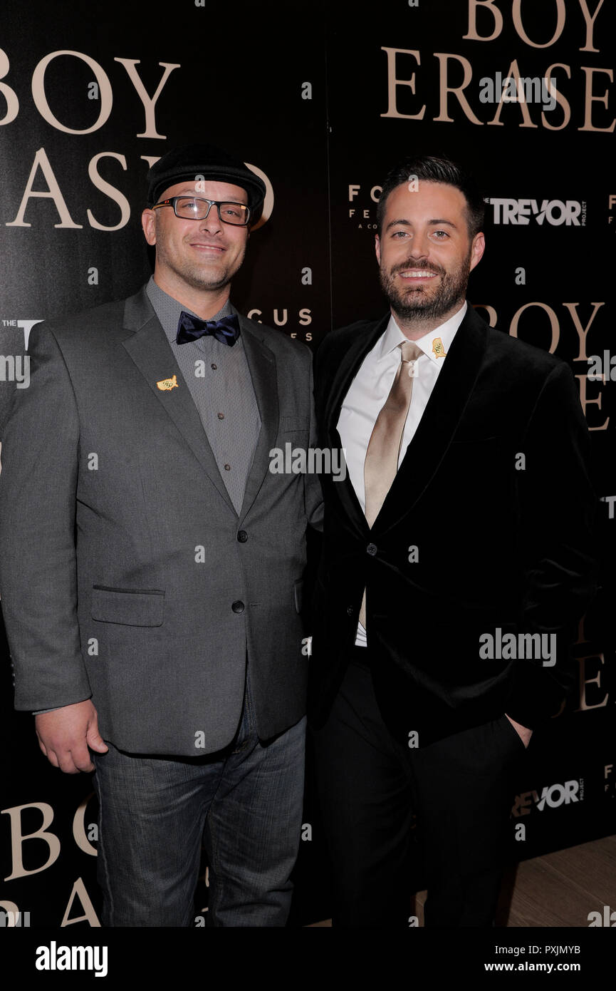 New York, USA. 22nd October, 2018. Author Garrard Conley (R) attends the New York screening of 'Boy Erased' at the Whitby Hotel on October 22, 2018 in New York City. Credit: Ron Adar/Alamy Live News Stock Photo