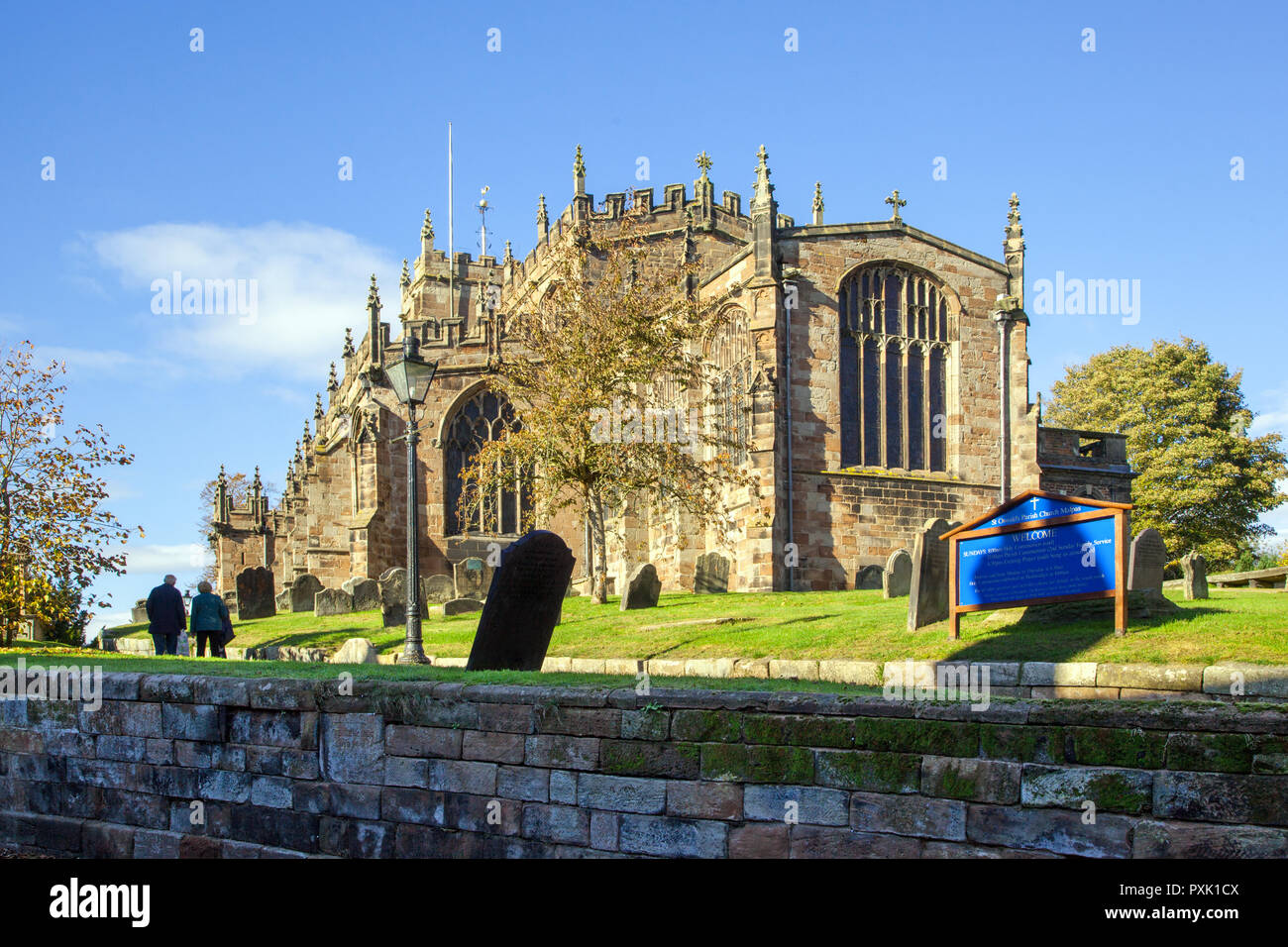 St Oswald's Parish church in the  South Cheshire Market town of Malpas Stock Photo