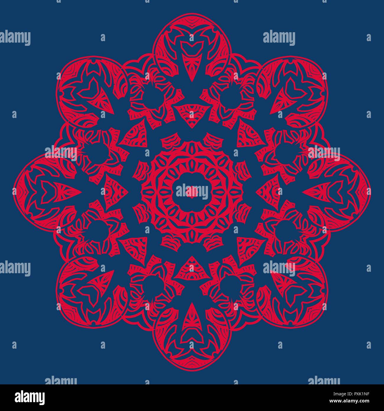 Red outlines snowflake icon on deep blue background Stock Vector