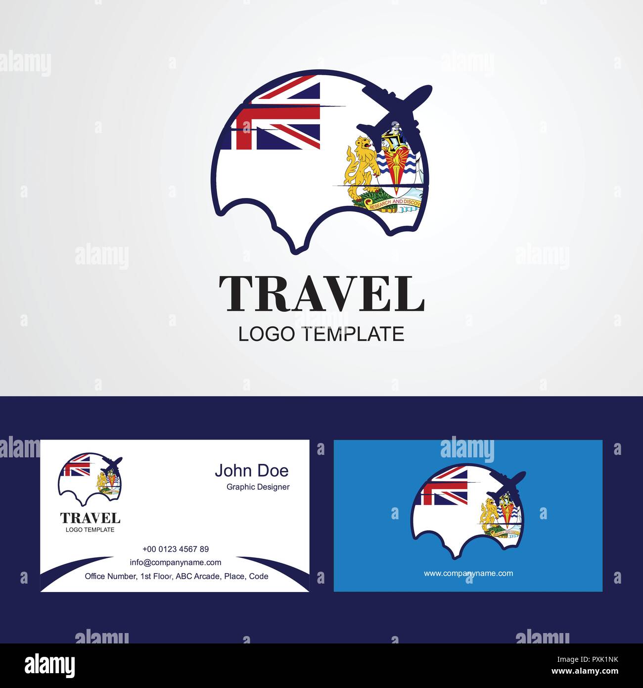 Travel British antarctic Territory Flag Logo and Visiting Card Design