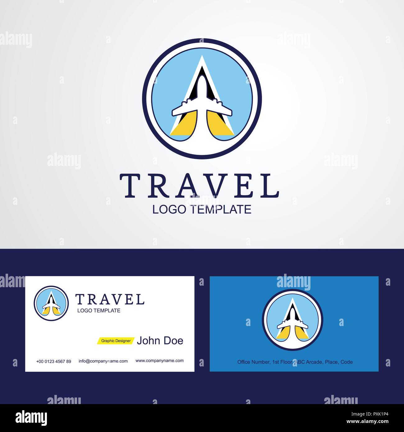 Travel Saint Lucia Creative Circle flag Logo and Business card design Stock Vector