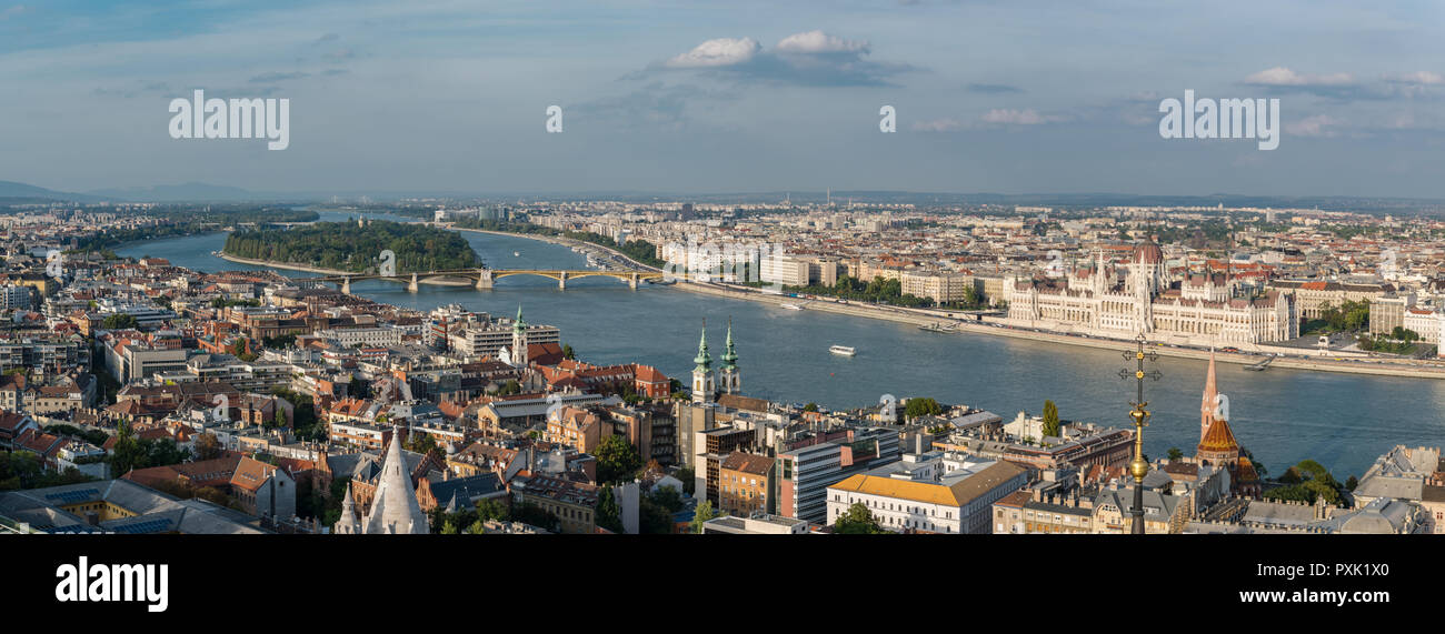 Aerial panorama of the Margaret Island in Budapest, Hungary. Stock Photo