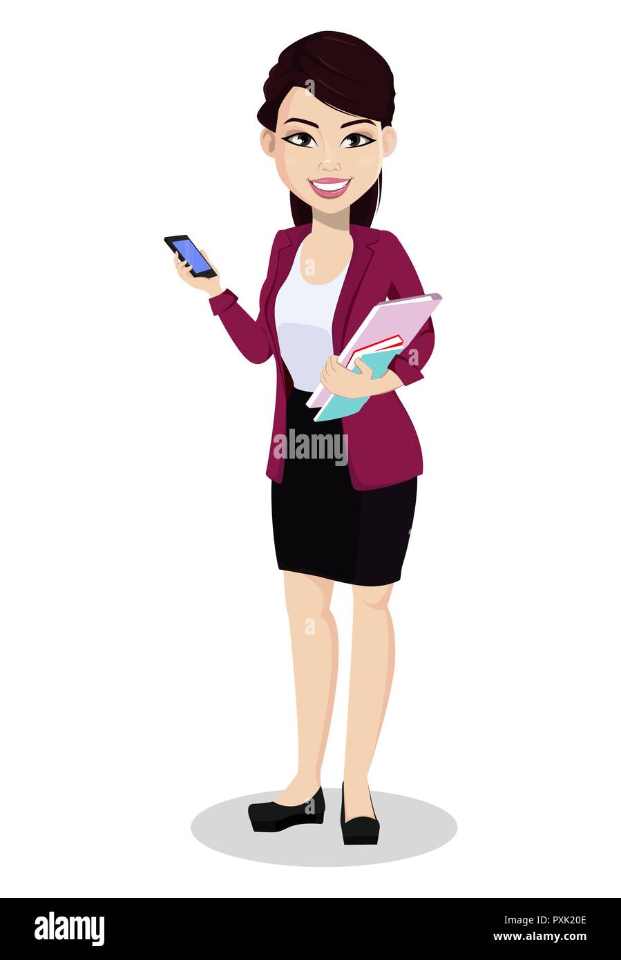 Asian business woman in office clothes. Beautiful lady, cartoon character  holds smartphone and documents. Vector illustration isolated on white  backgr Stock Vector Image & Art - Alamy
