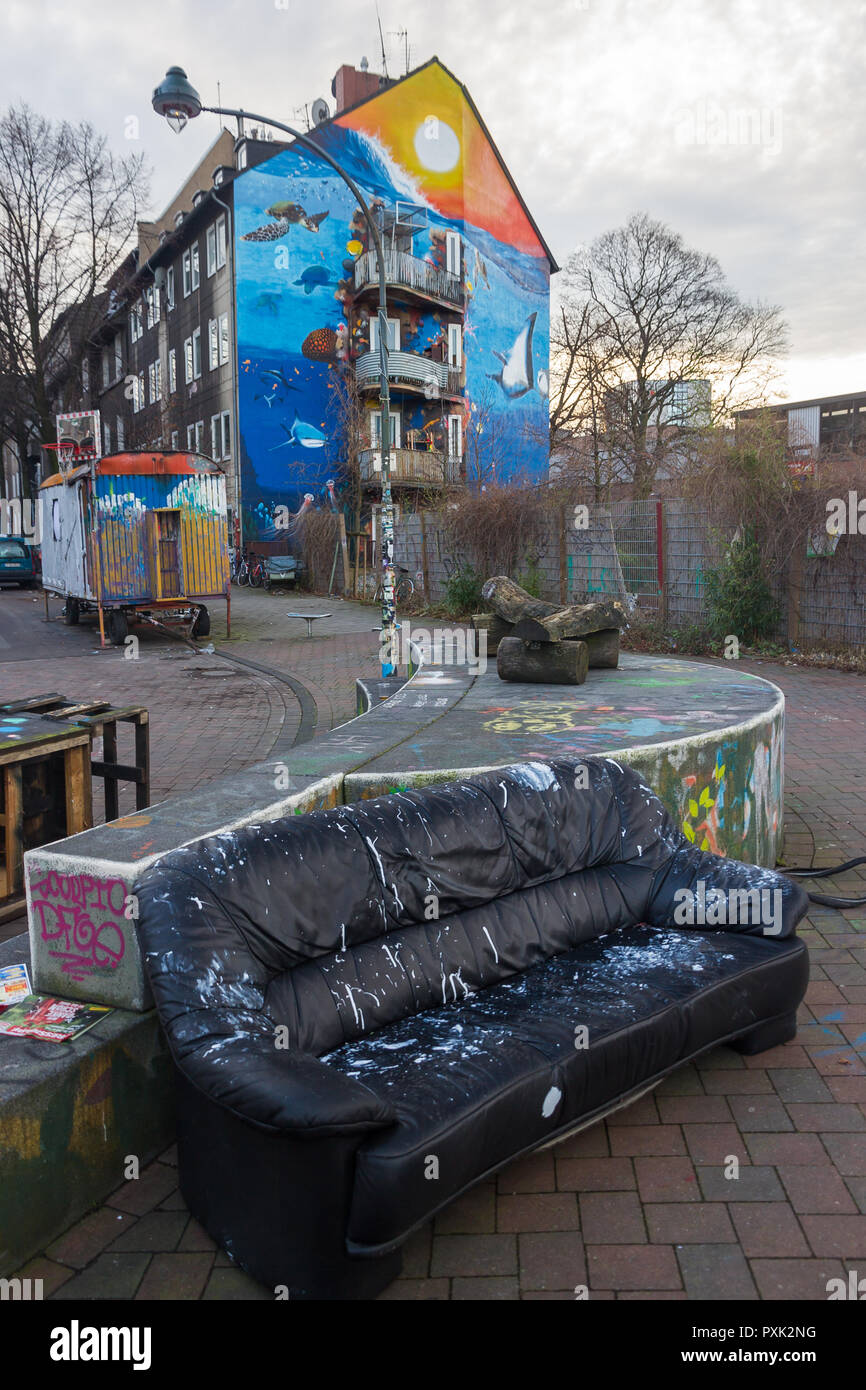 Urban Graffiti Düsseldorf Germany Trash Painting Street Sofa Background Stock Photo