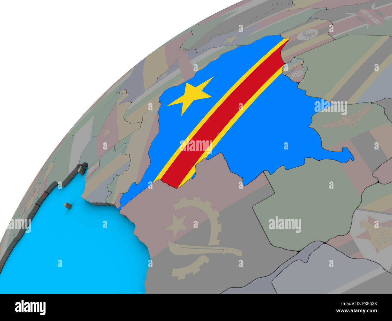 Dem Rep of Congo with national flag on 3D globe. 3D illustration Stock ...
