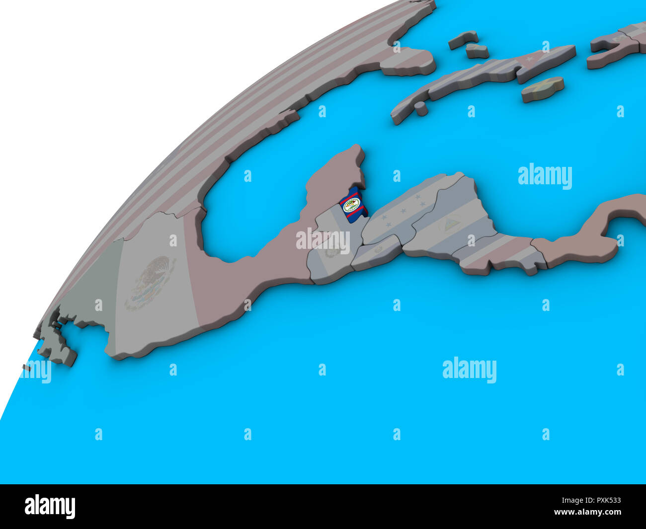 Belize with national flag on 3D globe. 3D illustration Stock Photo - Alamy