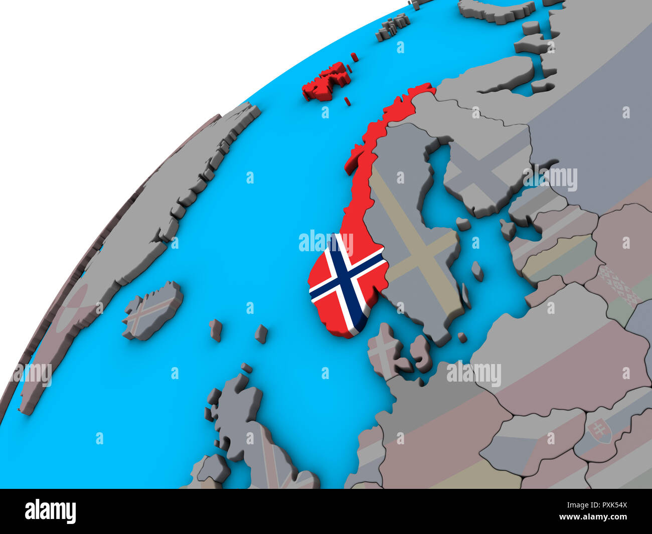 Norway with national flag on 3D globe. 3D illustration Stock Photo - Alamy