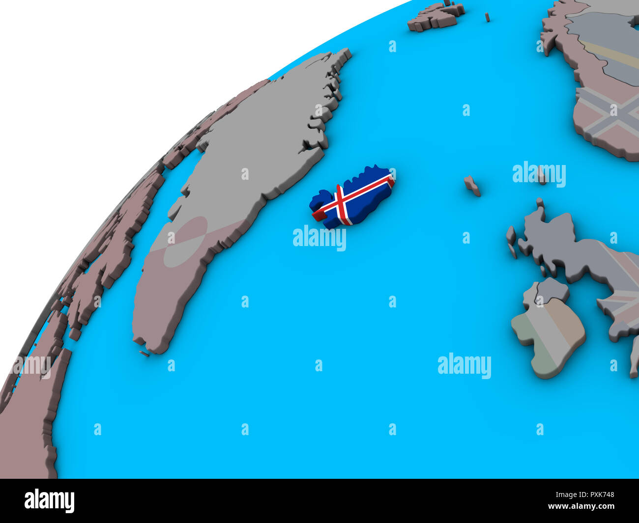 Iceland with national flag on 3D globe. 3D illustration Stock Photo - Alamy