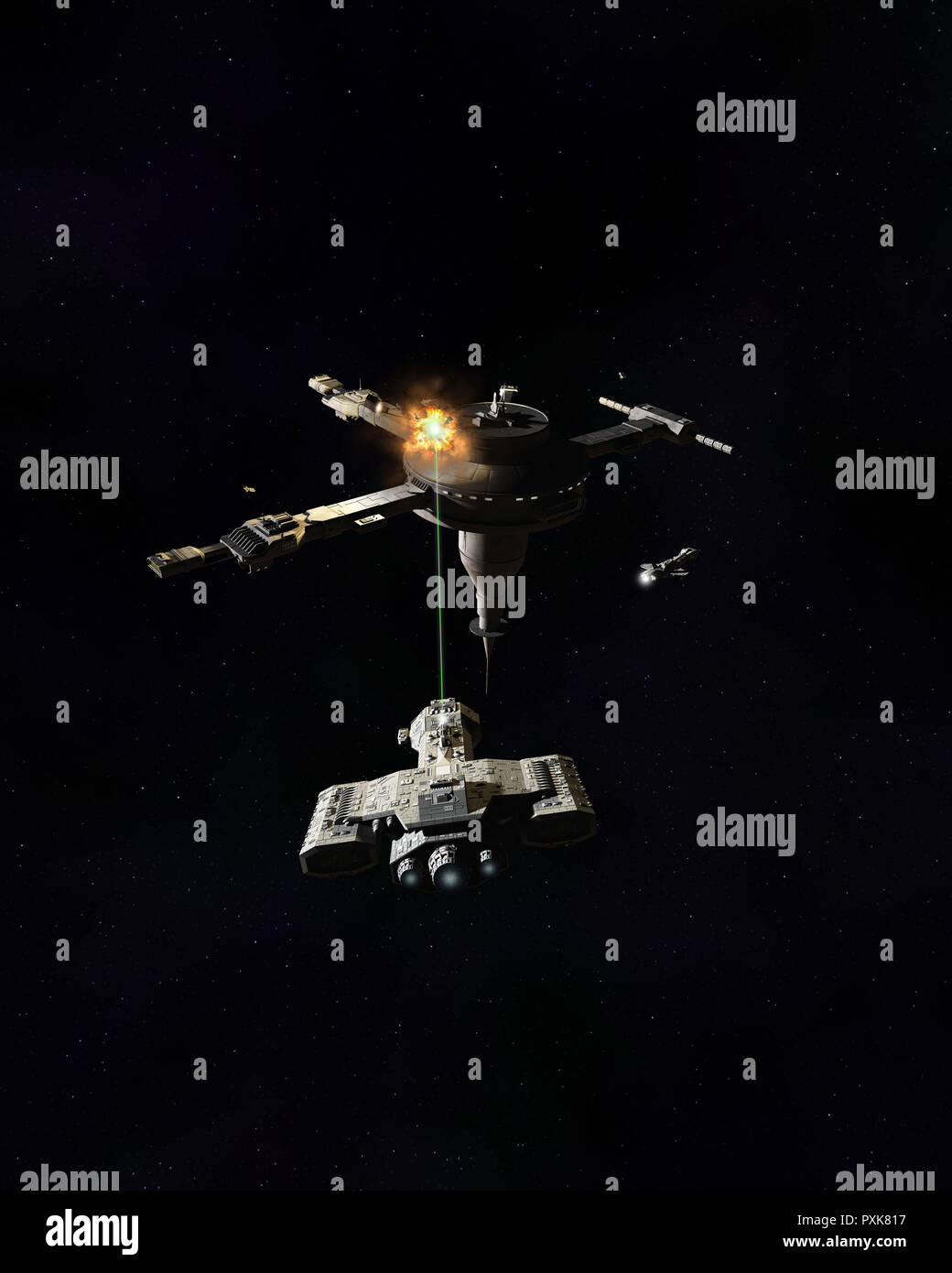 Interstellar Space Station Under Attack Stock Photo Alamy