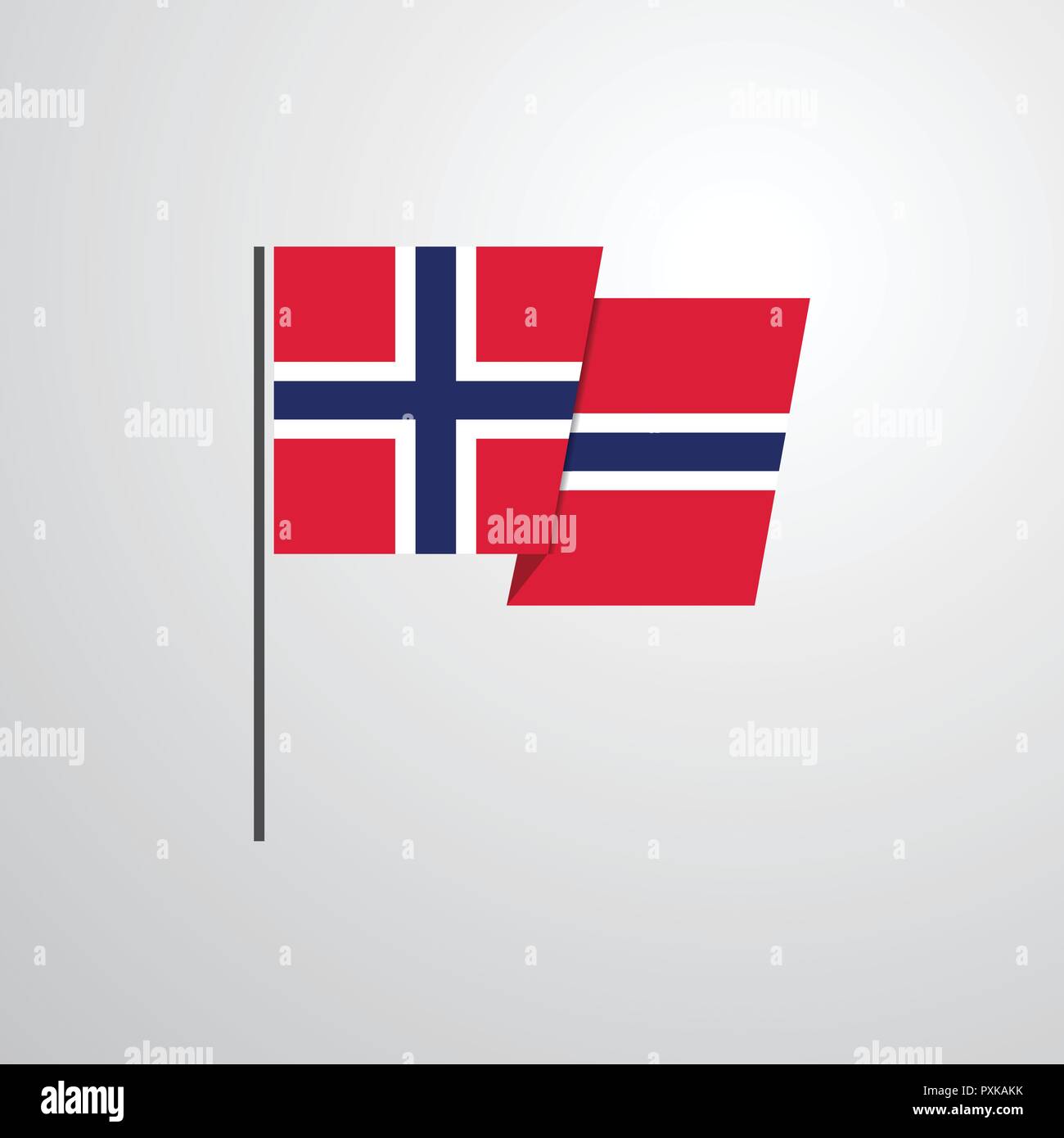 Pole Flag Of Norway, Norway Pole Flag Waving In Wind On Green - Foto 10