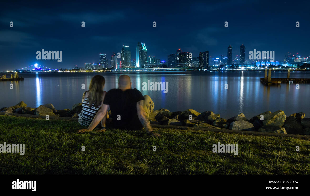 The city of San Diego shot from Coronado at night Stock Photo - Alamy