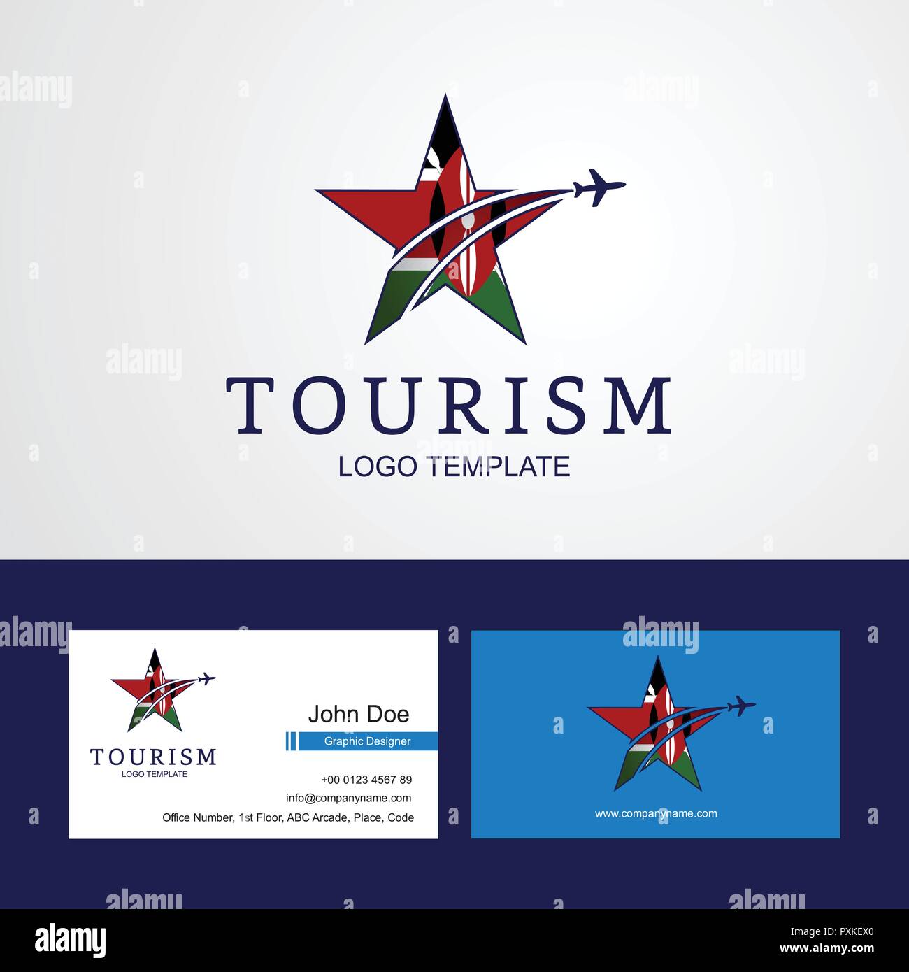 Travel Kenya flag Creative Star Logo and Business card design Stock Vector