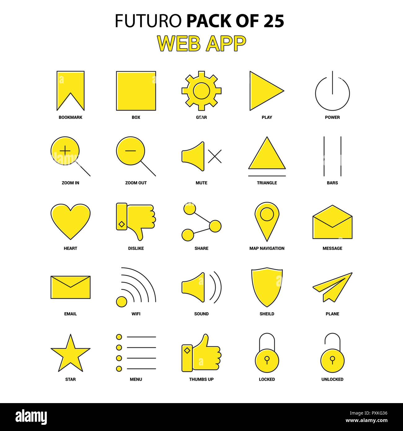 Web App Icon Set Yellow Futuro Latest Design Icon Pack Stock Vector Image Art Alamy