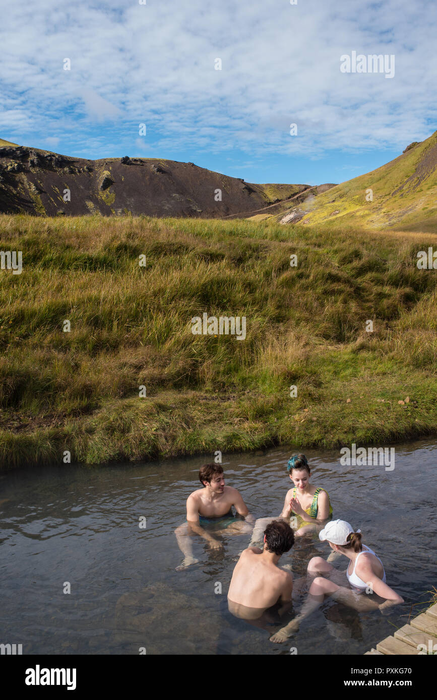 Thermal waters in Iceland. The 'hot river', in the mountains behind Hveragerdi. South Iceland Stock Photo