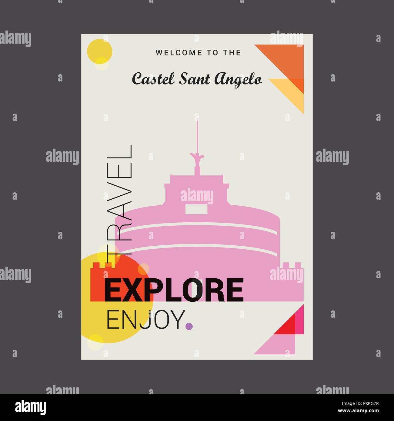 Welcome to The Castel Sant Angelo Rome, Italy. Explore, Travel Enjoy Poster Template Stock Vector