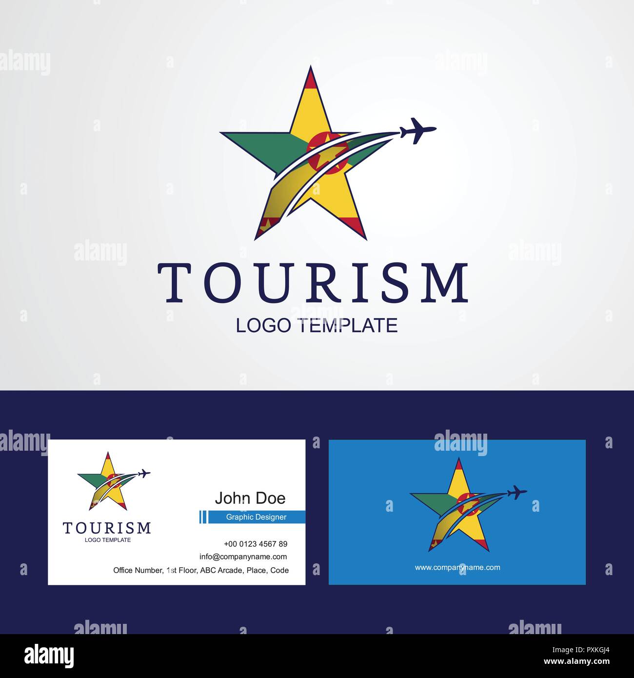 Travel Grenada flag Creative Star Logo and Business card design Stock Vector