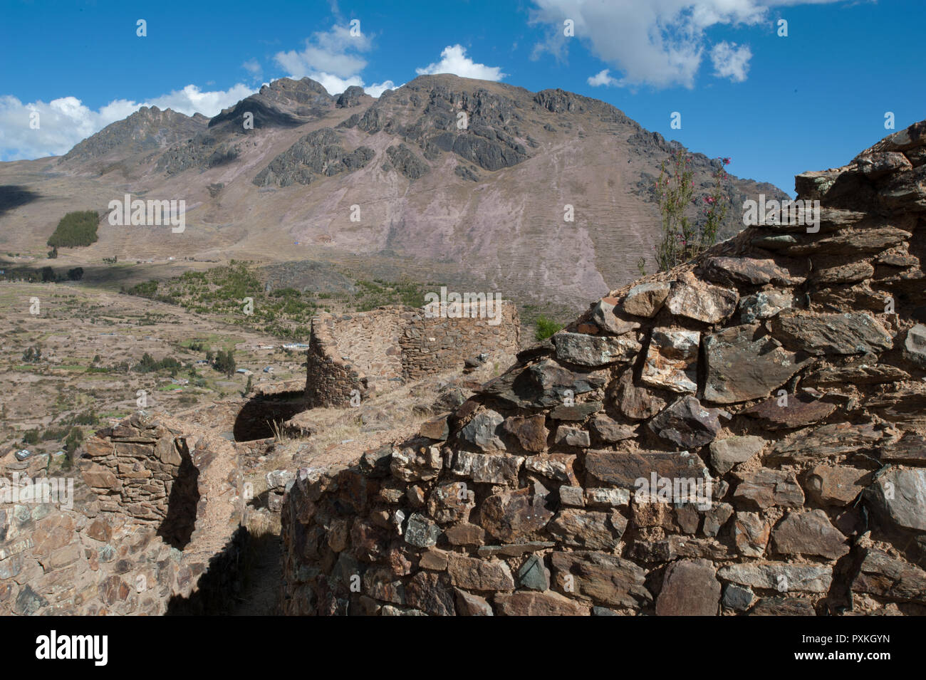 Ankashmarka the archaeological site on the mountains from Calca to Lares Stock Photo
