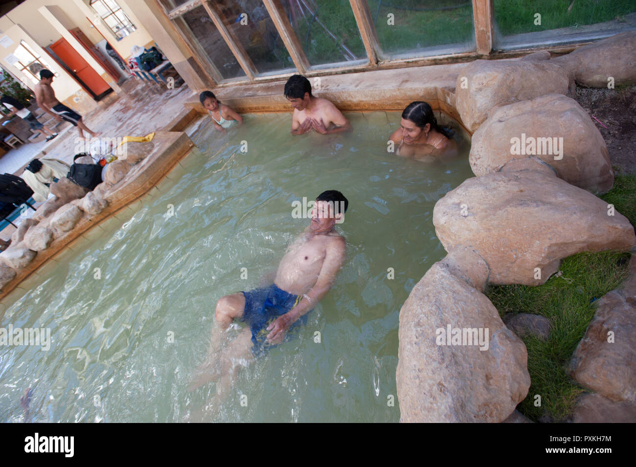 In the small spa swimming pool in the mountains near Calca. Stock Photo