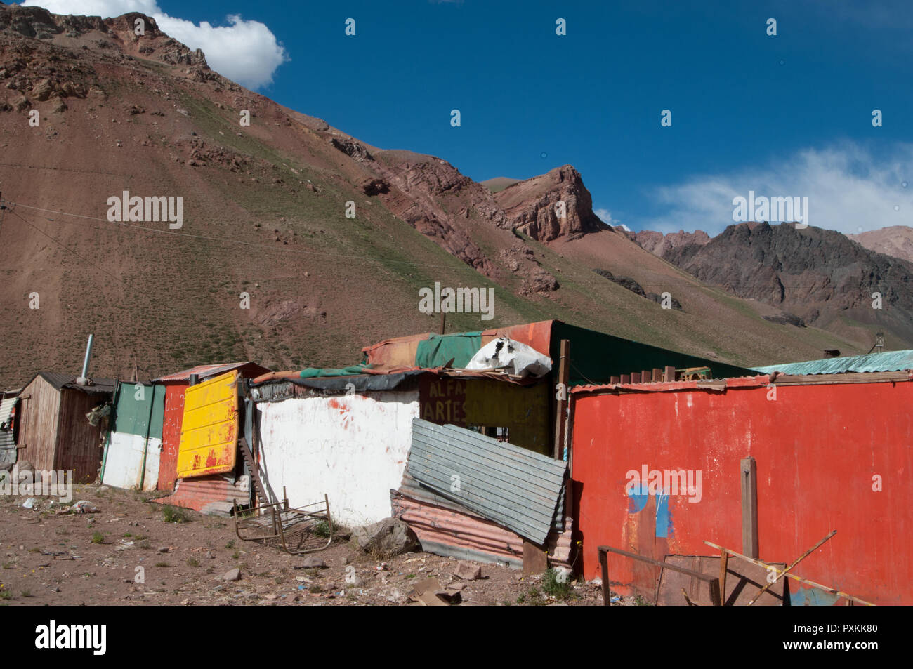 The Inca baths, a sort of base camp for the climb Aconcagua Stock Photo
