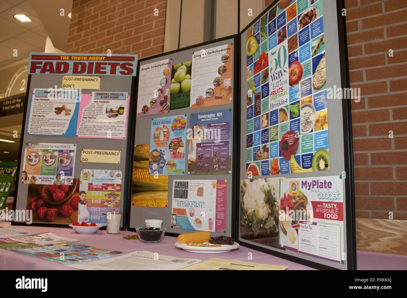 Portsmouth, Va. (June 9, 2017) A display by the Clinical Nutrition Department offers ways to incorporate more healthy eating choices into a pregnancy woman’s diet during the Pregnancy Fair at Naval Medical Center Portsmouth. The Women’s Health Clinic sponsored the fair that offered information on a variety of pregnancy-related topics, including nutrition, exercise, fetal development, birthing positions and lactation. Stock Photo
