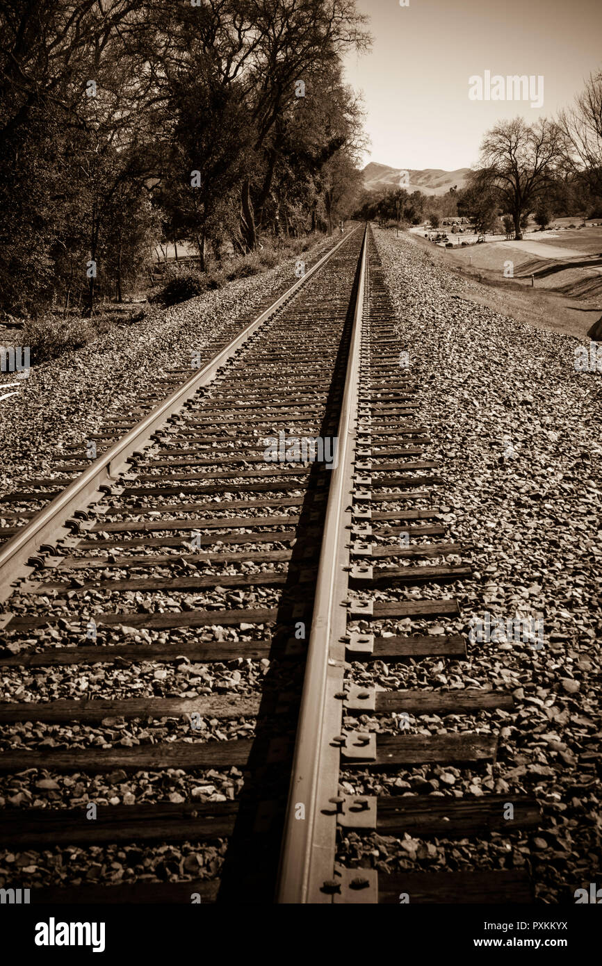Railroad tracks in black and white Stock Photo - Alamy