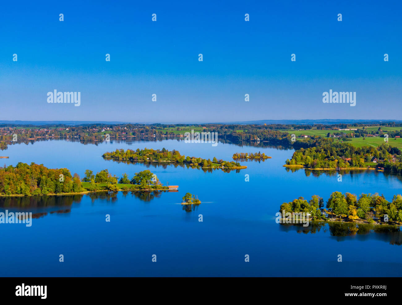 Island Wörth in Staffelsee Lake near Murnau, Seehausen, Blaues Land, Upper Bavaria, Bavaria, Germany, Europe Stock Photo