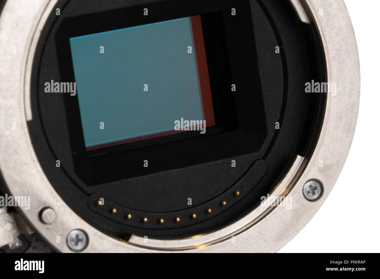 Closeup of digital camera full frame sensor and lens mount Stock Photo