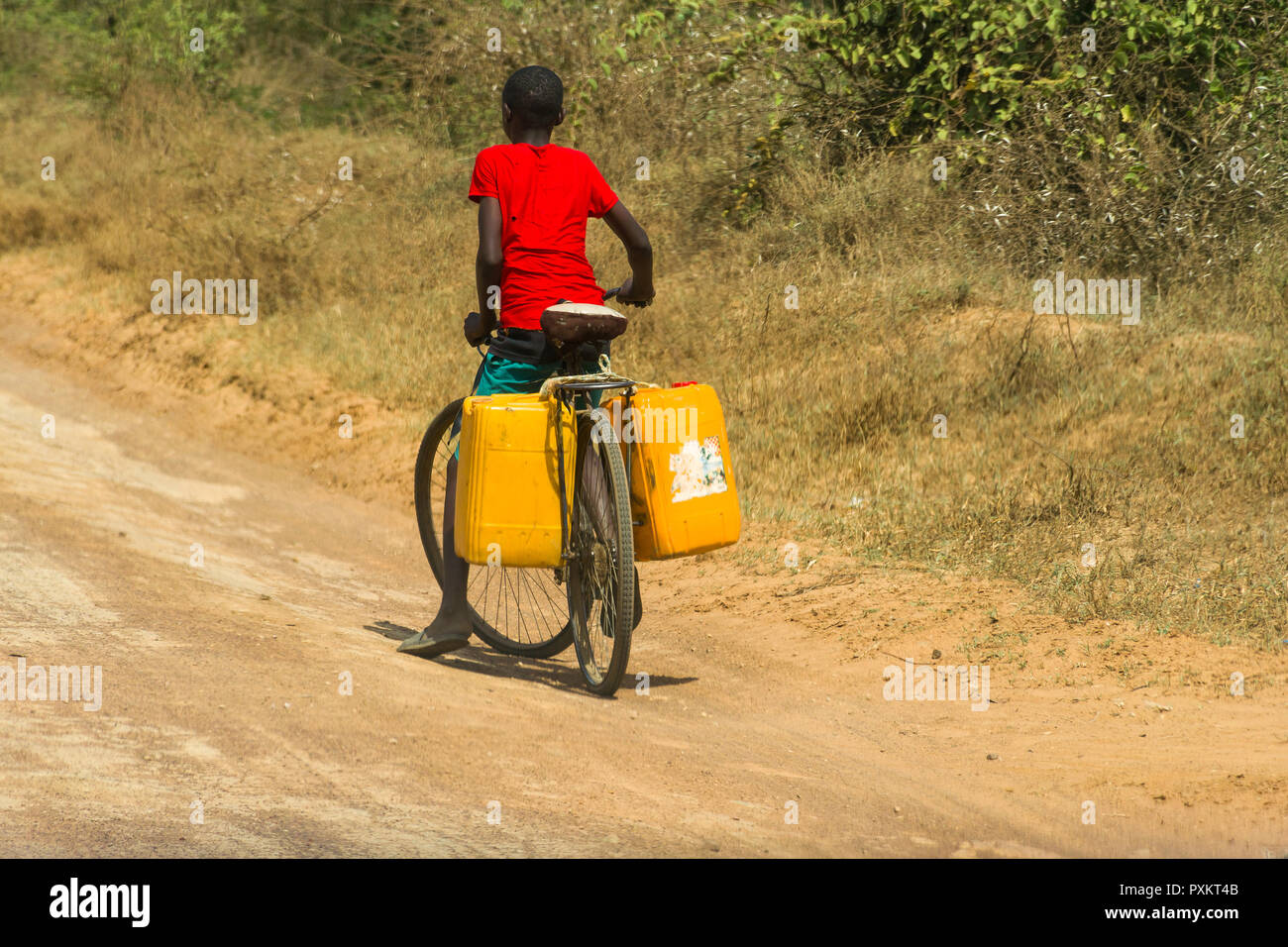 a-boy-cycles-along-a-dusty-road-transporting-water-containers-on-the-back-of-his-bicycle-kenya-PXKT4B.jpg