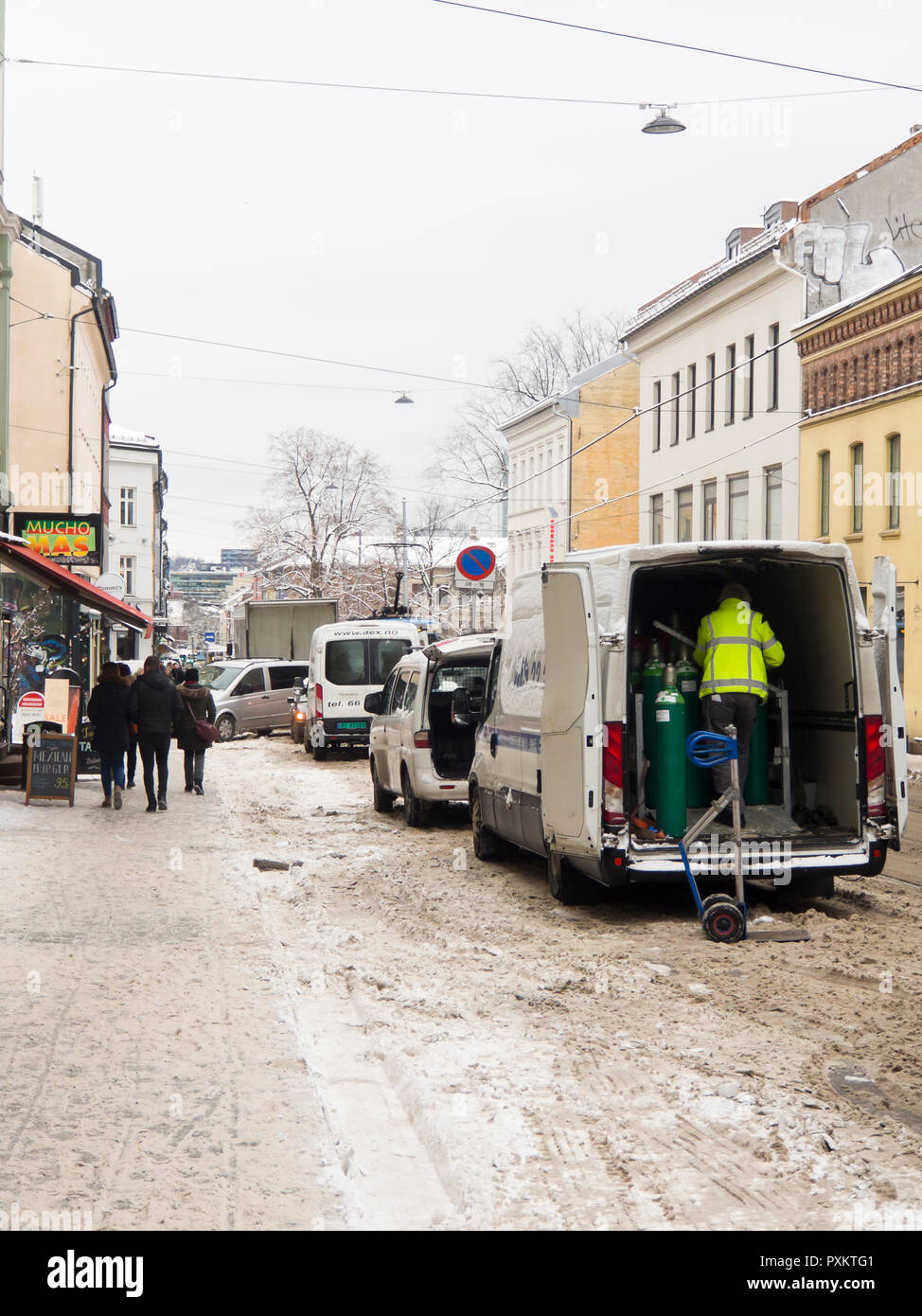 Winter weather in Grunerlokka Oslo Norway, challenging for the delivery vans  Stock Photo - Alamy