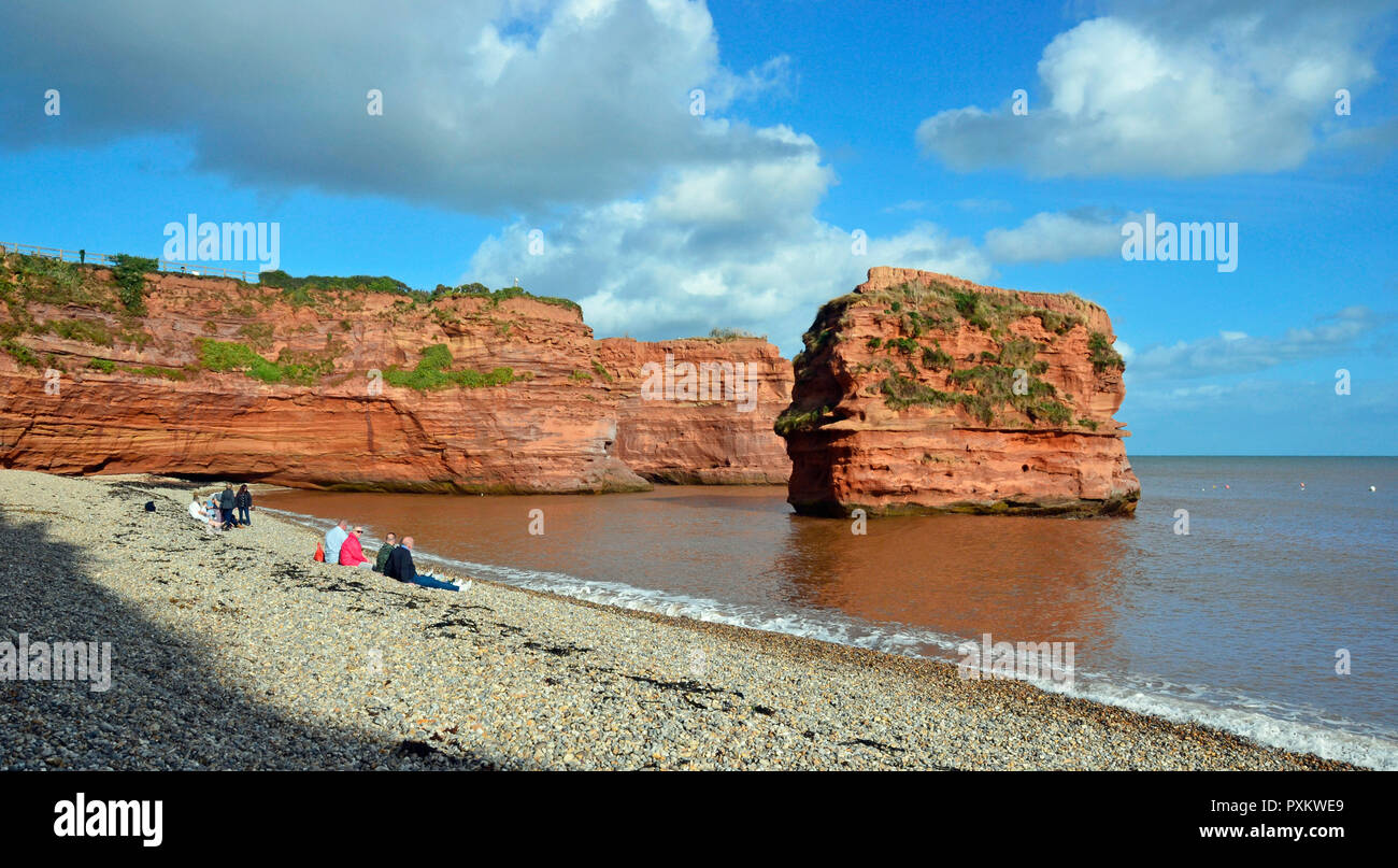 The red rocks of Ladram Bay, near Sidmouth, Devon, UK Stock Photo