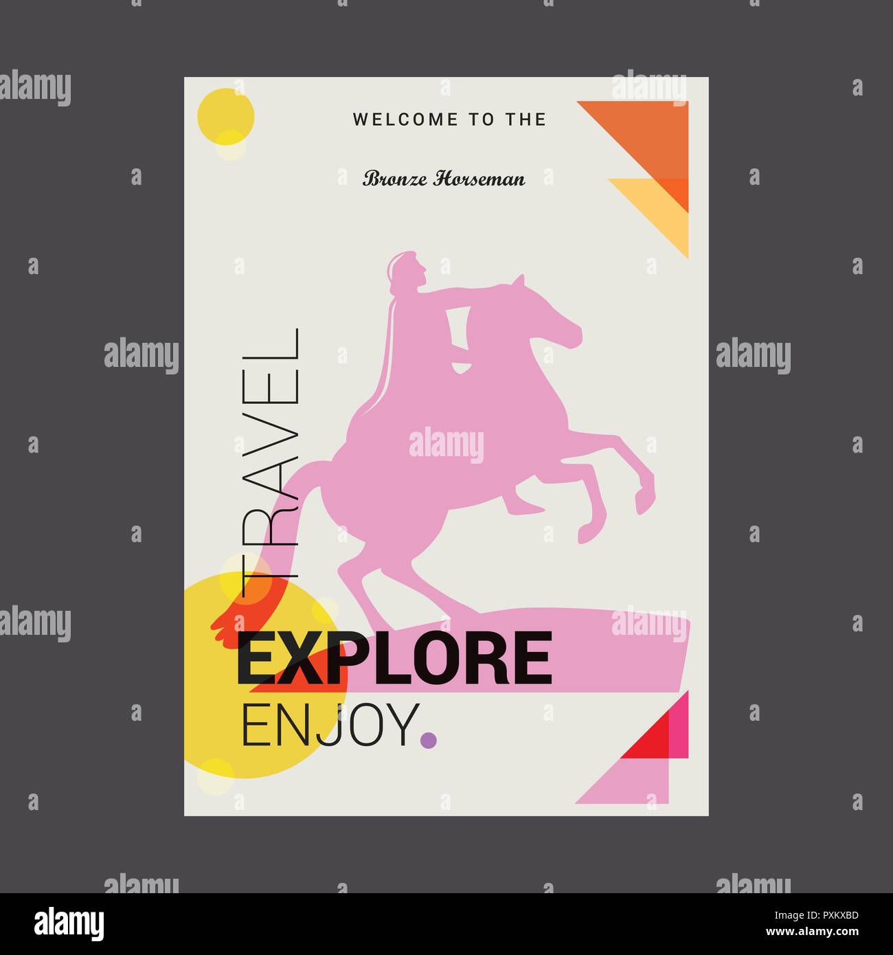 Welcome to The Bronze Horseman St. Petersburg, Russia Explore, Travel Enjoy Poster Template Stock Vector