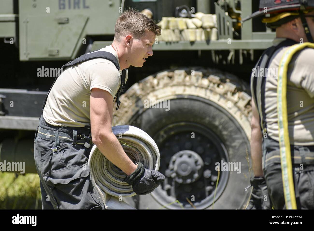 North Carolina National Guard firefighter Spc. Jason Fortier with the