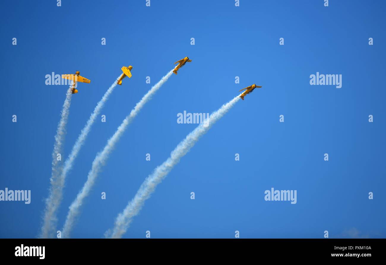 The Canadian Harvard Aerobatic Team performs an aerial demonstration