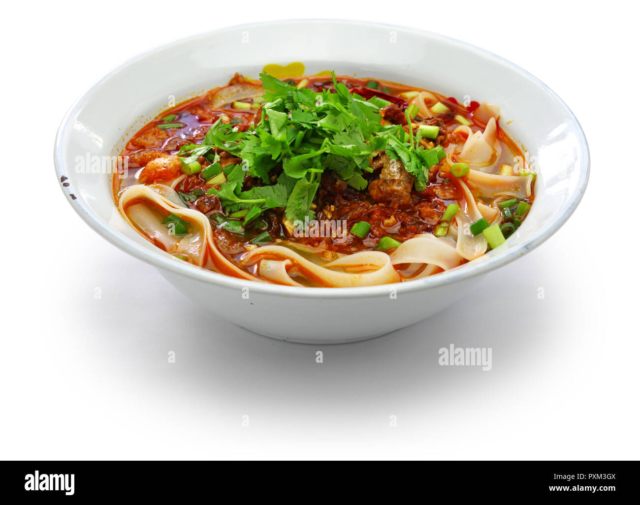 Laotian Noodles Cut Out Stock Images Pictures Alamy   Lao Khao Soi Wide Rice Noodles Soup With Spicy Minced Pork Laos Food PXM3GX 