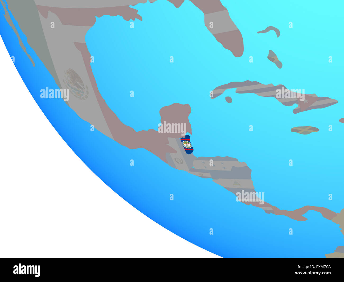 Belize with national flag on simple globe. 3D illustration Stock Photo ...