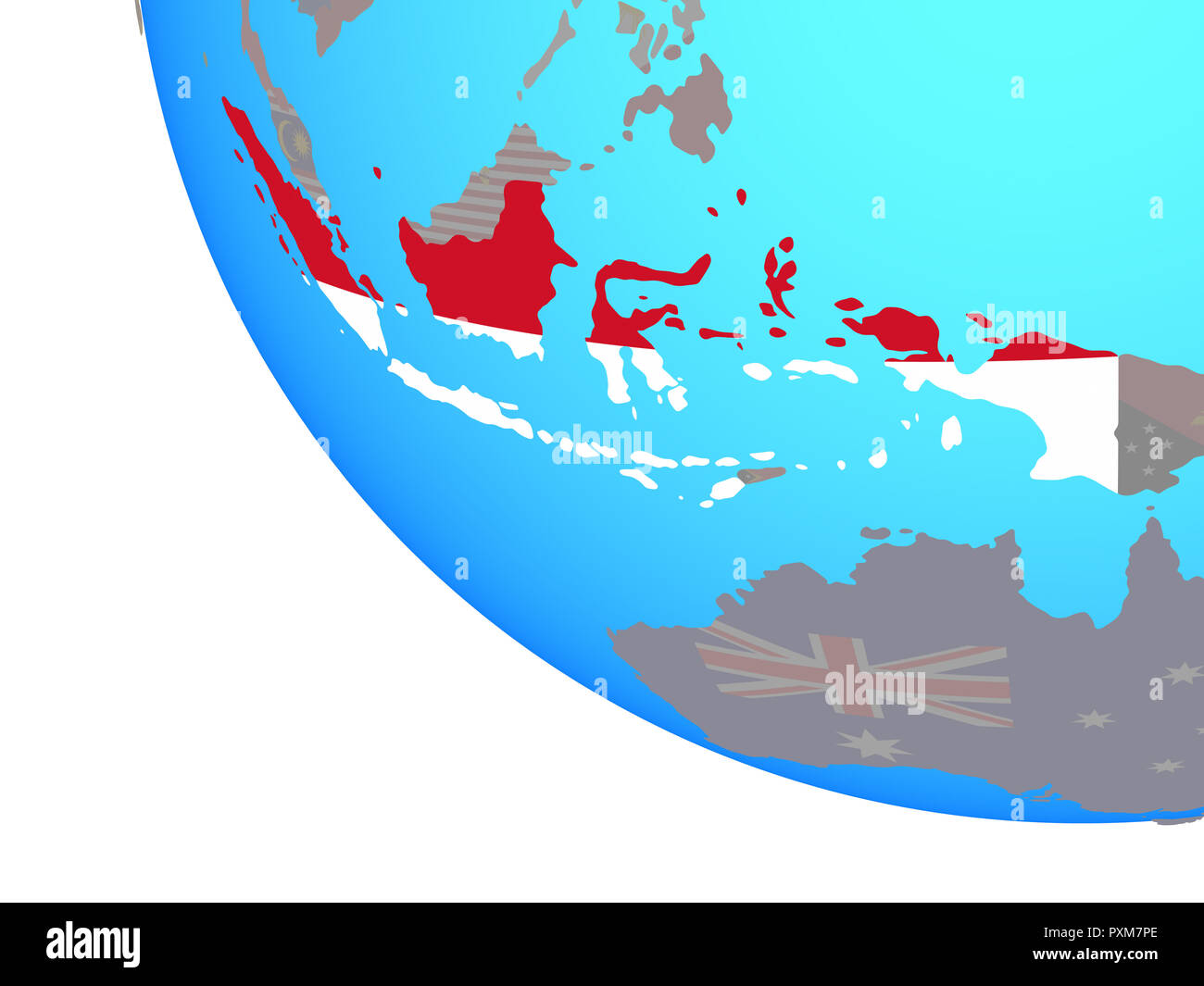 Indonesia with national flag on simple globe. 3D illustration. Stock Photo