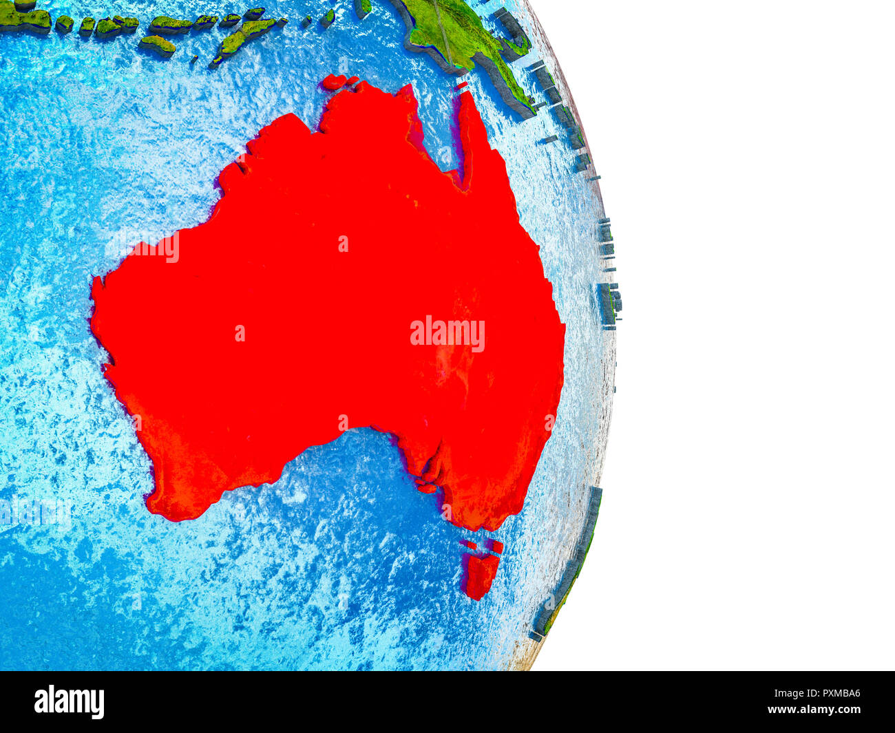 Australia on 3D model of Earth with divided countries and blue oceans ...