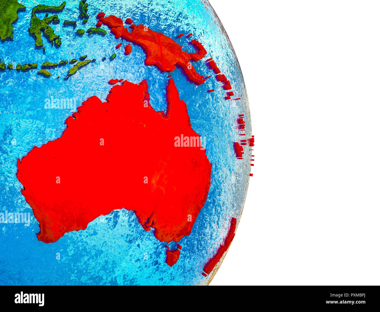 Australia on 3D model of Earth with divided countries and blue oceans ...
