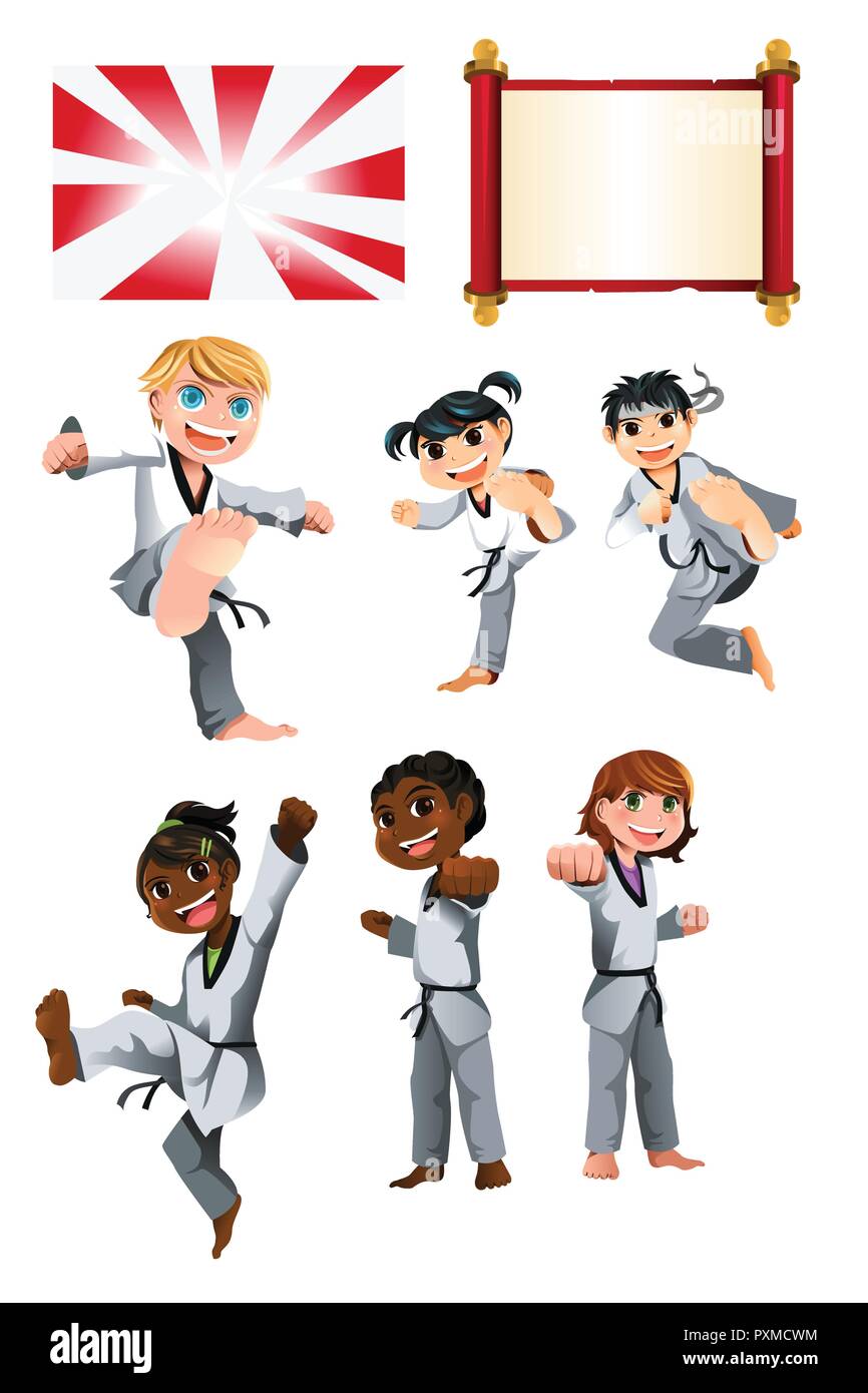 A vector illustration of Karate Taekwondo Kids Stock Vector