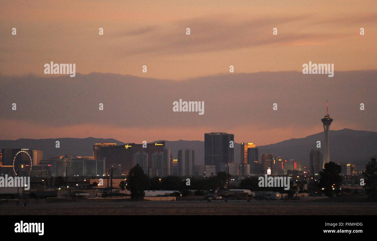 The city of Las Vegas as seen from the flightline at Nellis Air Force