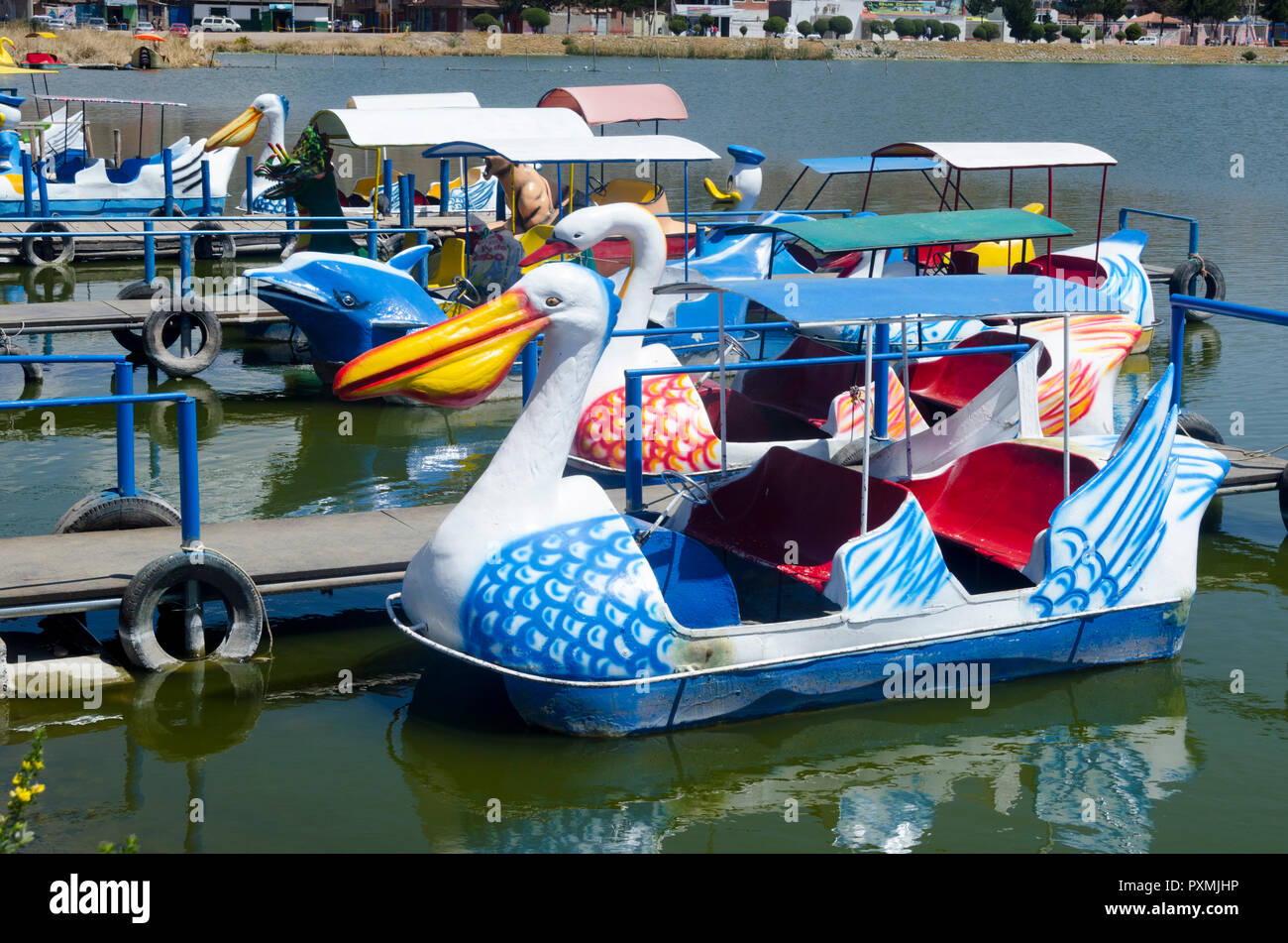 Pedal boats in harbour, Puno, Lake Titicaca, Peru Stock Photo Alamy