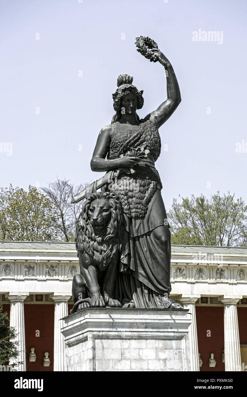 Allegorie, Bavaria, Bayerischer Loewe, Bayern, Bronze, Bronzeplastik, Denkmal, Deutschland, Ehrentempel, Eisenguss, Innenstadt, Klassizismus, Kolossal Stock Photo