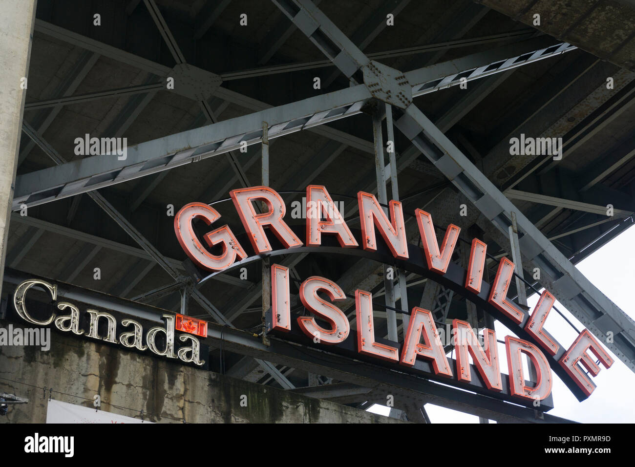 Vancouver, CANADA - SEPTEMBER 11th 2018: Granville Island market sign. Granville island is a artisan market and shopping district in Vancouver Stock Photo