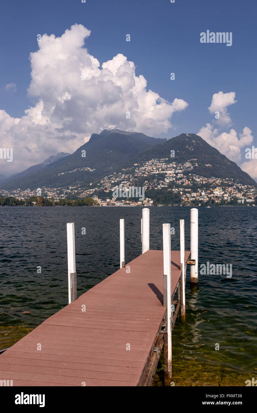 Jetty at Lugano on Lake Lugano, Switzerland Stock Photo